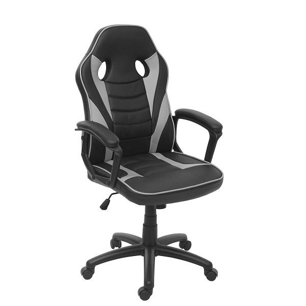 Mendler Bürostuhl HWC-F59, Schreibtischstuhl Drehstuhl Racing-Chair Gaming-Chair, Kunstleder, schwarz/grau, 70063