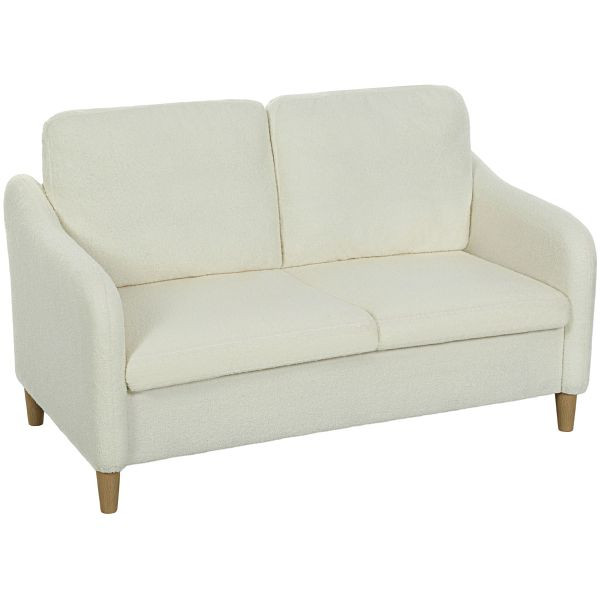 HOMCOM Sofa 2 Sitzer kleine Couch mit Sherpa-Fleece-Optik 137 cm für Wohnzimmer Cremeweiß, 83B-563V01CW