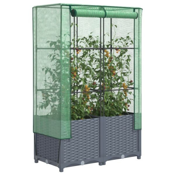 vidaXL Hochbeet mit Gewächshaus-Aufsatz Rattan-Optik 80x40x138 cm, 4015828