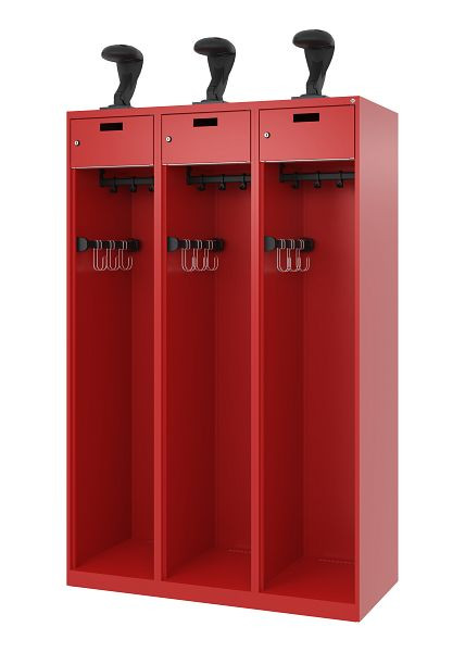 C+P Feuerwehrspind Evolo, Modell PRAKTUS, 3 Abteile, H1850xB1200xT500 mm, Feuerrot, Helmhalter, 0492015-32 S10005