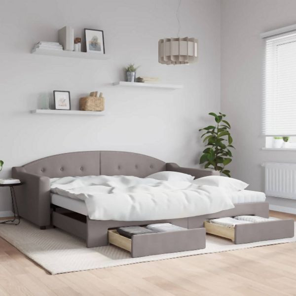vidaXL Tagesbett Ausziehbar mit Schubladen Taupe 100x200 cm Stoff, 3197592