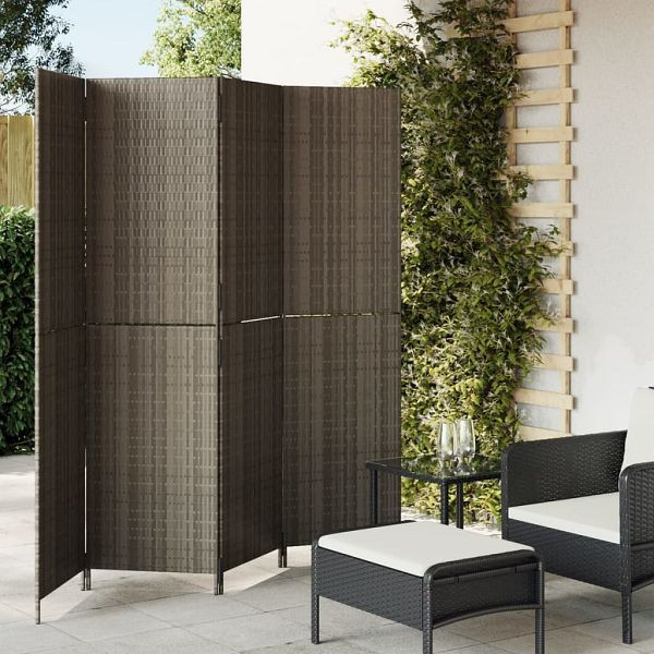 vidaXL Paravent 4-teilig Grau Poly Rattan, 365346, 8721012243880