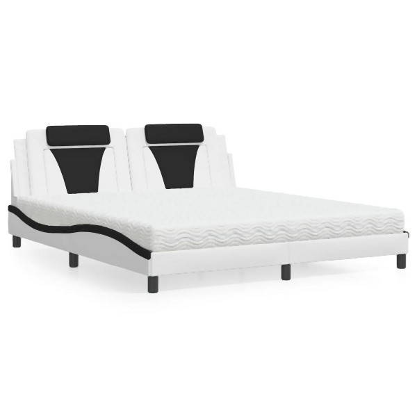 vidaXL Bett mit Matratze Weiß und Schwarz 180x200 cm Kunstleder, 3208816