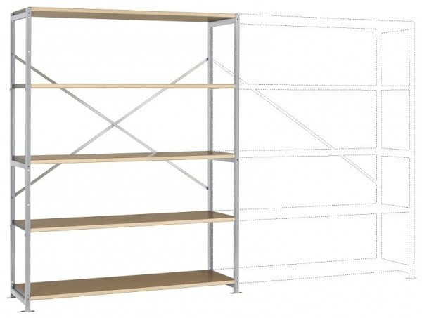 Manuflex Großfach-Steckregal Grundregal mit 5 Holzverbundböden, HxBxT = 2000 x 1530 x 400 mm, alusilber, RP1041.9006