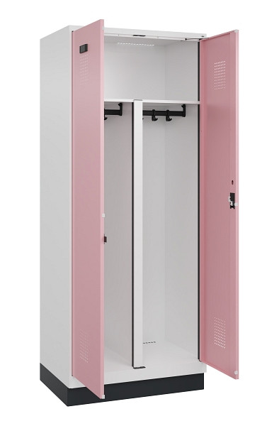 C+P PSA Schwarz-Weiß-Spind Evolo PLUS, mit Sockel, 2 Abteile, 1950x800x500mm, 90, Frontfarbe RAL 3015 Hellrosa, Zylinderschloss, 049022-22P S10045