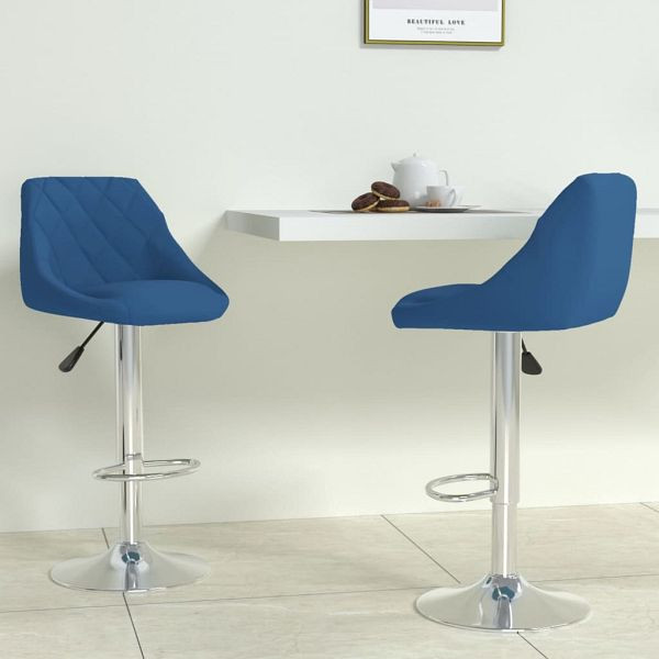 vidaXL Barhocker 2 Stück Blau Samt, Material: Samt (100 % Polyester), verchromter Stahl, 335309