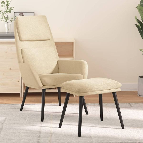 vidaXL Relaxsessel mit Hocker Creme Stoff, 3097770, 8720286900215