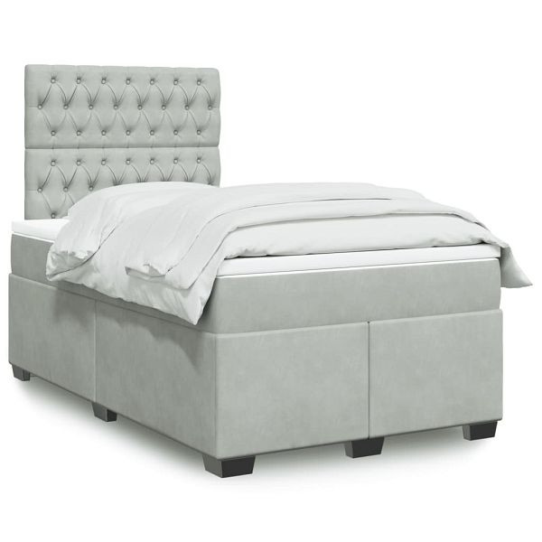 vidaXL Boxspringbett mit Matratze Hellgrau 120x190 cm Samt, 3290864