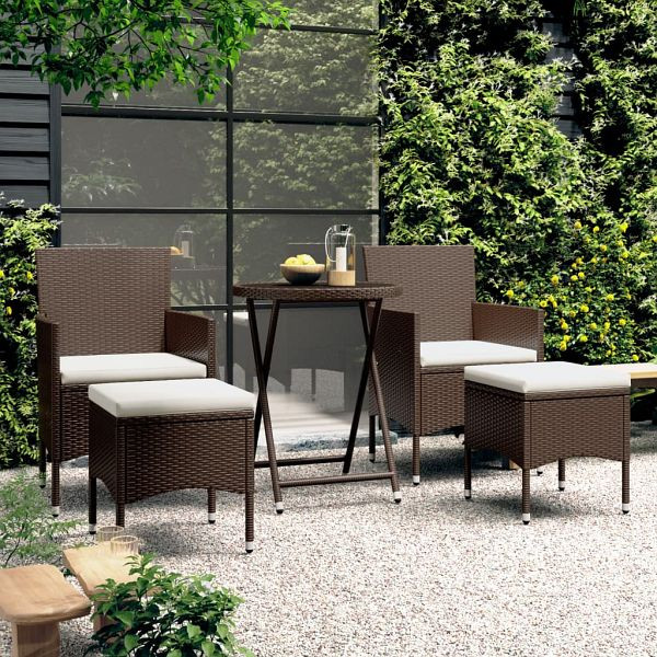 vidaXL 5-tlg. Bistro-Set Poly-Rattan und Hartglas Braun, 3058391