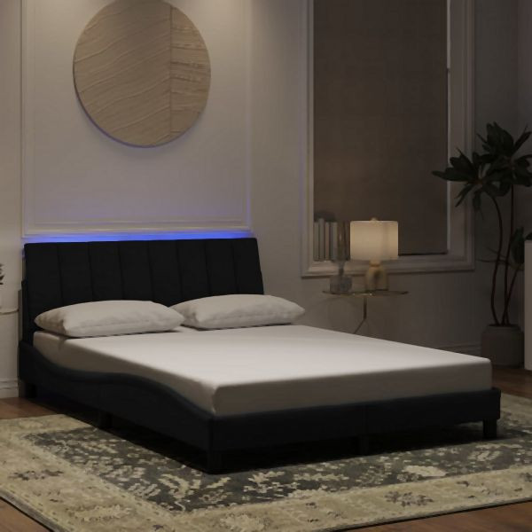vidaXL Bettgestell mit LED-Leuchten Schwarz 140x190 cm Samt, 3213777