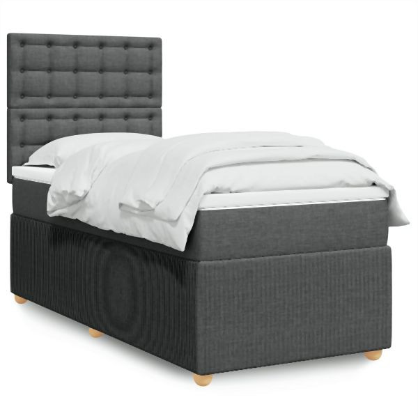vidaXL Boxspringbett mit Matratze Dunkelgrau 90x200 cm Stoff, 3291954