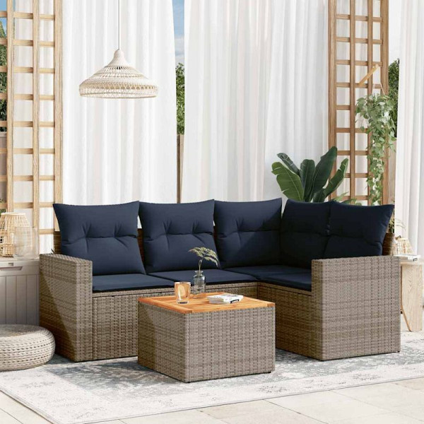 vidaXL 5-teilige Garten-Sofagarnitur mit Kissen Grau Poly Rattan, 3256439