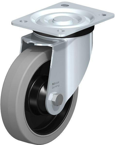 Blickle L-POEV 161K-SG Stahlblech-Lenkrolle, mittelschwere Ausführung, mit Anschraubplatte, Elastik-Vollgummi, Grau, 850609