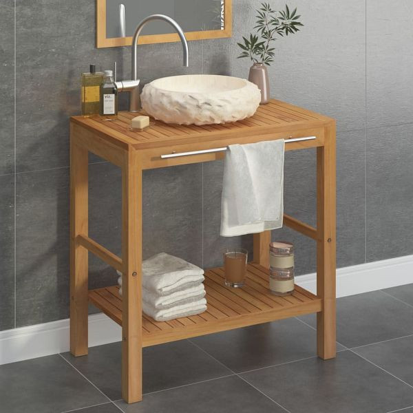 vidaXL Waschtisch Massivholz Teak mit Waschbecken Marmor Creme, 3058164