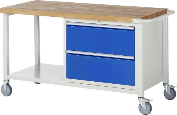RAU Fahrbare Werkbank 8000 - Modell 8255, B1250 x T700 x H880 mm, Unterbau-Container rechts, B770 x T650 x H620 mm, 05-8255A6-157B4S.11