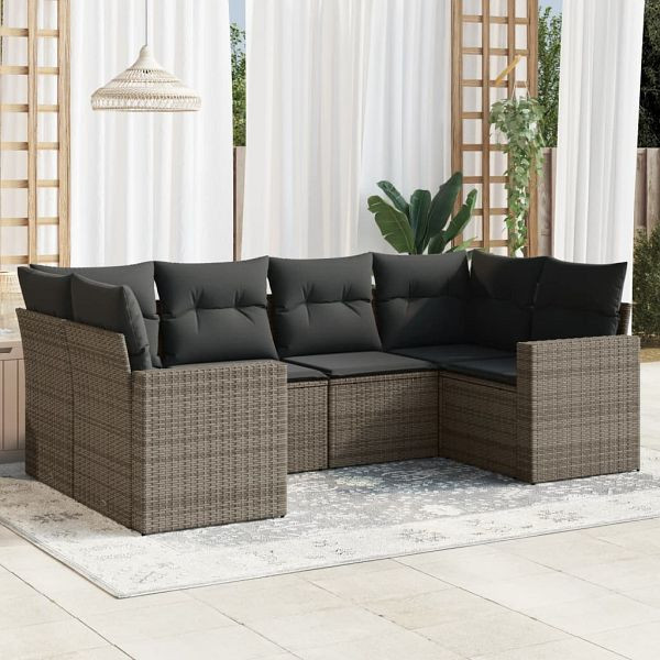 vidaXL 6-teilig Garten-Sofagarnitur mit Kissen Grau Poly Rattan, 3219370