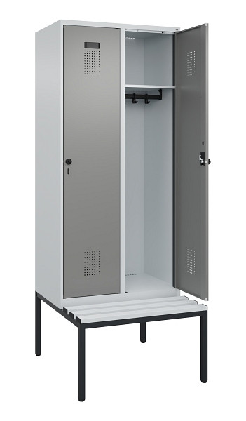 C+P Spind Evolo PLUS, 2 Abteile, 2120x800x815mm, 7035/0004, Haken 4, Drehriegel, Sitzfläche Kunststoff, Sitzbank, 0490507-22 S10068