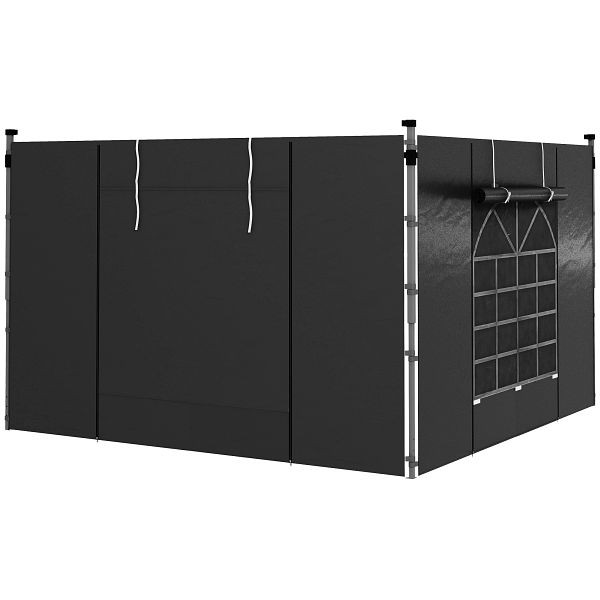 Outsunny Pavillon-Vorhänge, 2er-Set, für 3x6m oder 3x3m Gartenpavillons, mit Fenstern und Türen, Schwarz, 84C-437V00BK