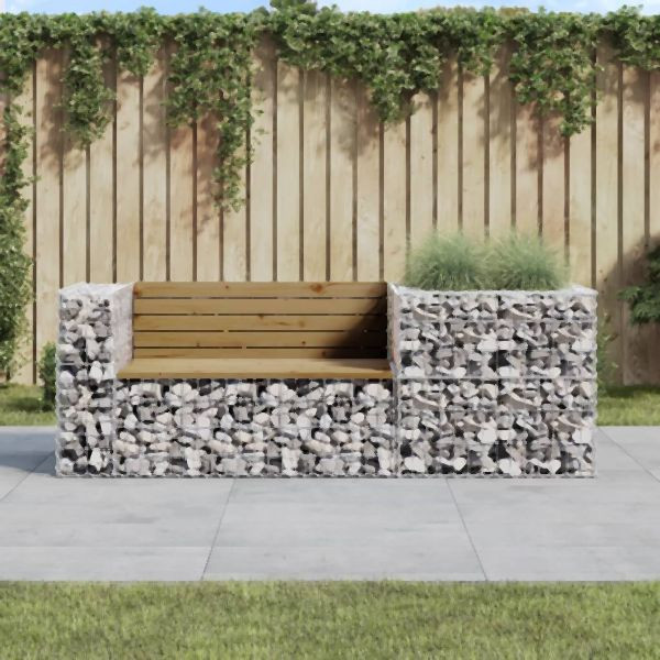 vidaXL Gartenbank mit Gabione Kiefernholz Imprägniert, 3196244