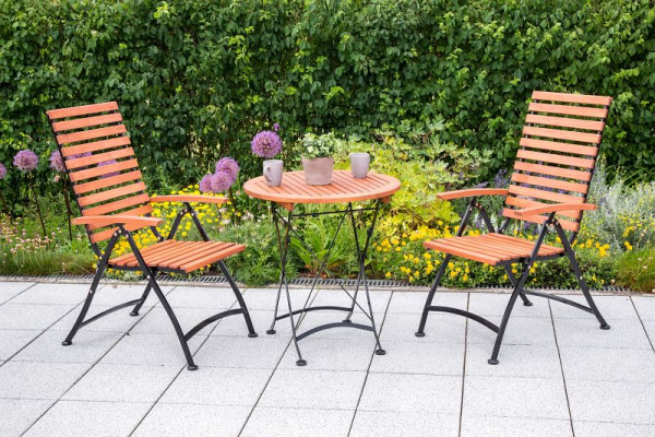 Merxx Schlossgarten Set 3-teilig, 2 Schlossgarten Klappsessel, Rückenlehne 5-fach verstellbar, 1 Schlossgarten Klapptisch, Ø 70 cm, 50144-217