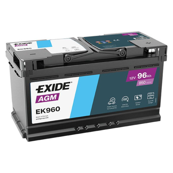 Exide AGM Autobatterie DIN L5 12V 96Ah 850A, EK960