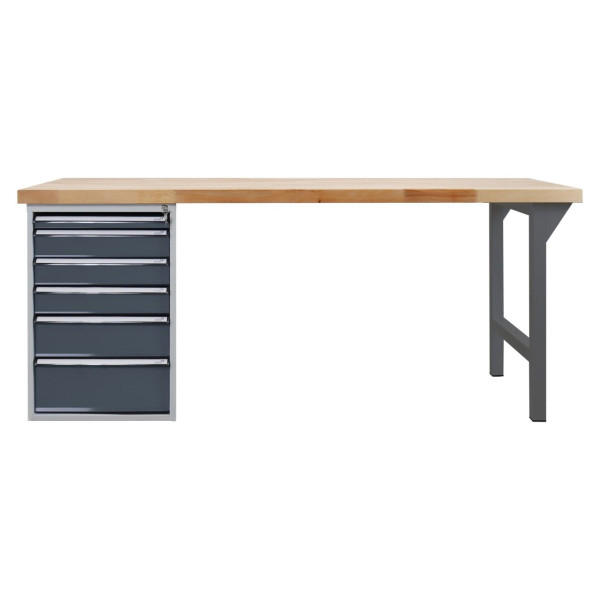 ADB Werkbank mit Schubladenbox-6 Schubladen, H850xB2000xT750mm, RAL 7016, 42689