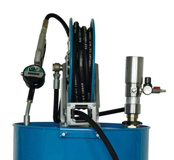 Rapid Ölabgabeset in pneumatischer Ausführung und mit Schlauchaufroller, zur Montage auf ein 200 Liter-Fass, eichfähig, 22 002