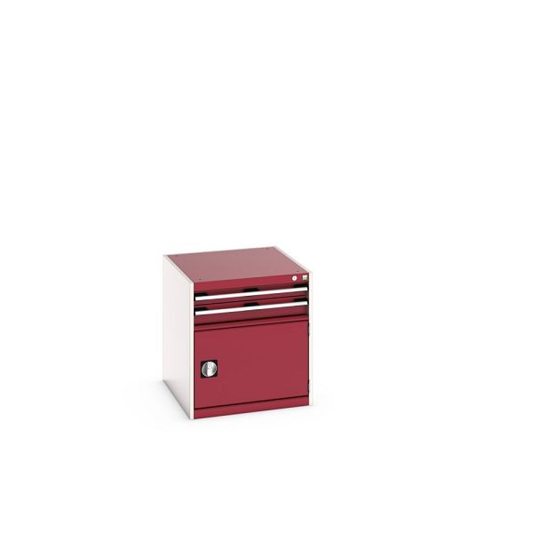 bott cubio Schubladenschrank bestückt, mit 2 Schubladen, Tür, BxTxH: 650x750x700mm, RAL 7035/3004, Purpurrot, 40027001.24V