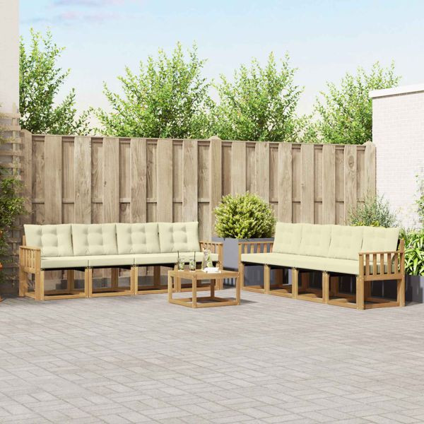 vidaXL Outdoor-Sofagarnitur mit Kissen 9-teilig Weiß und Creme, 3389328