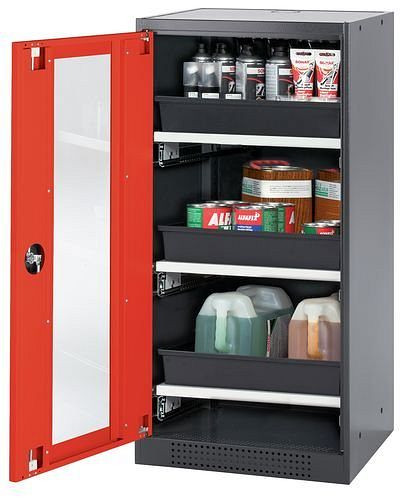 asecos Chemikalienschrank Systema-T CS-53LG, Korpus anthrazit, Flügeltüren rot, 3 Tablarauszüge, 208710