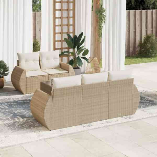 vidaXL 6-tlg. Garten-Sofagarnitur mit Kissen Beige Poly Rattan, UV-beständig, 3221097
