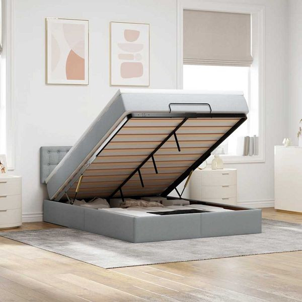 vidaXL Ottomane Bett mit Matratze & LEDs Hellgrau 140x190 cm Stoff, 3312471