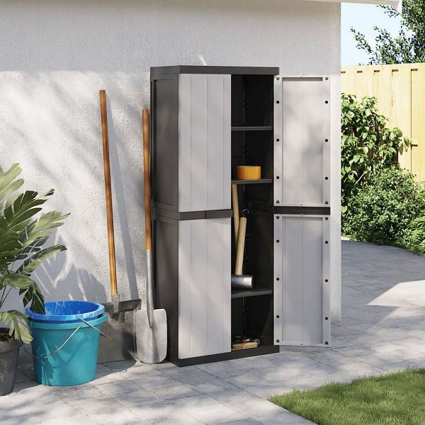 vidaXL Gartenschrank Grau und Schwarz 65x37x165 cm PP, 364201