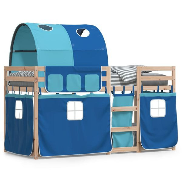 vidaXL Etagenbett mit Vorhängen Blau 80x200 cm Massivholz Kiefer, 3283989