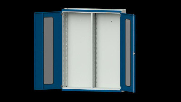ANKE Werkbänke Schwerlastschrank, Modell 400, 1485 x 400 x 1950 mm, Sichtausschnitt aus Plexiglas, RAL 7035/5010, 620.250