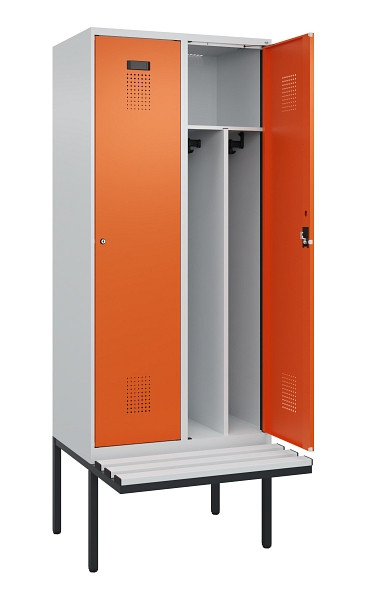 C+P Spind Evolo PLUS, 2 Abteile, 2120x800x815mm, 7035/2004, Haken 4, Zylinderschloss, Sitzfläche Kunststoff, Trennwand, 0490407-22F S10083