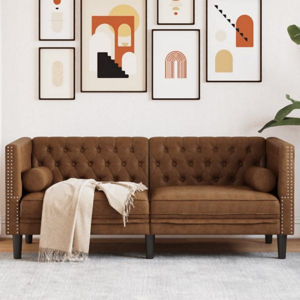 vidaXL Chesterfield-Sofa 2-Sitzer Braun Kunstleder in Wildleder-Optik, 372692