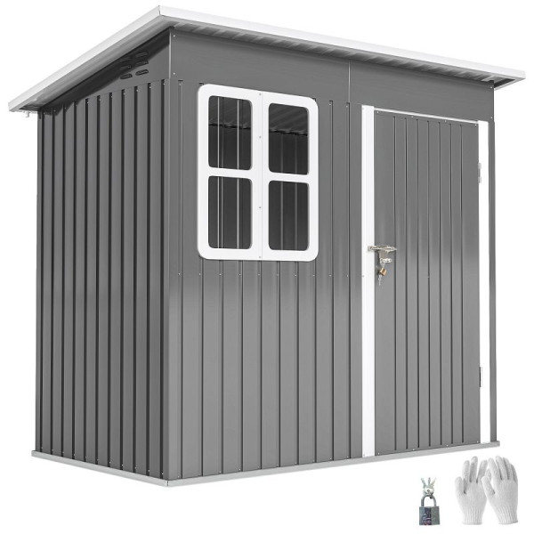 Outsunny Gartenschuppen, Gartenhaus mit Fenster, verschließbare Tür, für Garten, Terrasse, Stahl, 221L x 133B x 190H cm, Grau, 84H-200V00CG