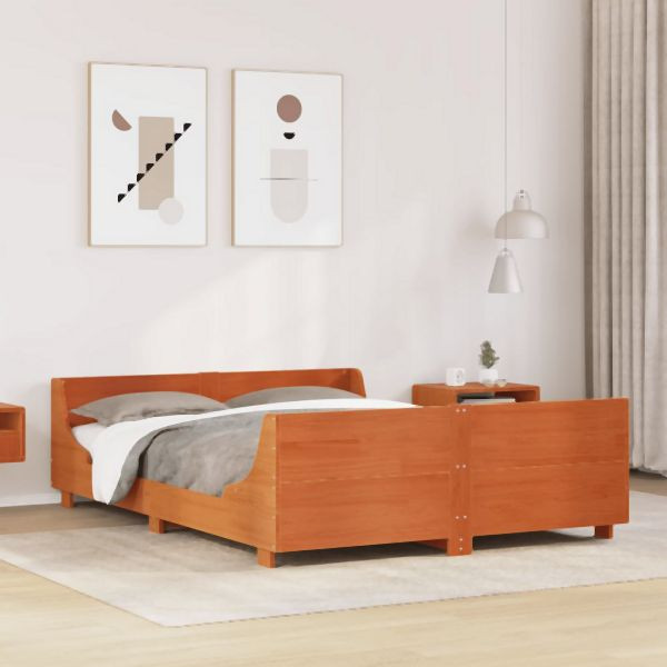 vidaXL Massivholzbett ohne Matratze Wachsbraun 150x200 cm Kiefernholz, 3302281