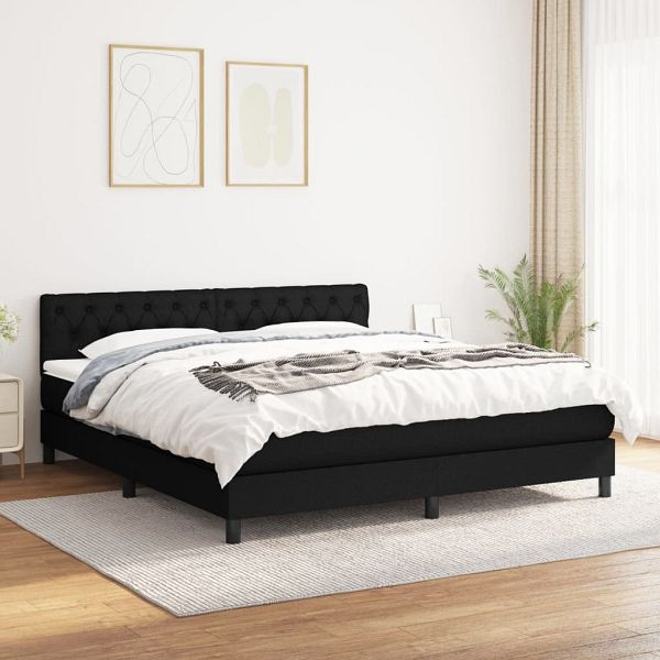 vidaXL Boxspringbett mit Matratze Schwarz 160x200 cm Stoff, 3140307