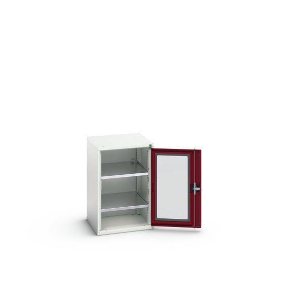 bott verso Flügeltürschrank mit Sichtfenster, mit 2 Fachböden, BxTxH: 525 x 550 x 800 mm, Lichtgrau / Purpurrot, 16926074.24