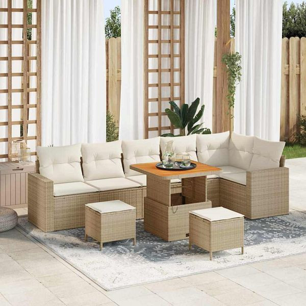 vidaXL Garten-Sofa-Set 9-teilig Beige Poly-Rattan, 3361631
