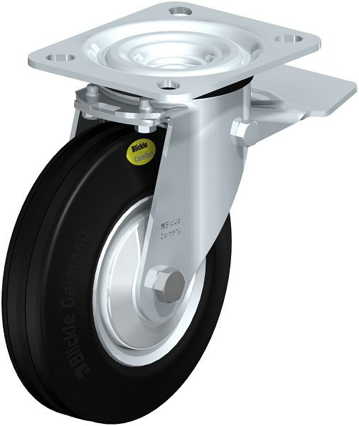Blickle L-RD 125R-ST-FA Stahlblech-Lenkrolle, mittelschwere Ausführung, mit Anschraubplatte & Feststeller, Zweikomponenten-Vollgummi, Schwarz, 61408