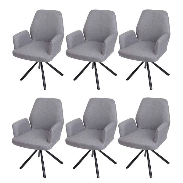 Mendler 6er-Set Esszimmerstuhl HWC-H71, Küchenstuhl Lehnstuhl Stuhl, drehbar Auto-Position Stoff/Textil Stahl, hellgrau, 6x83285