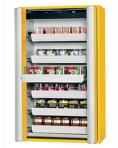 asecos Gefahrstoffschrank GF-1201.6 (one touch), 1200 mm, 6 Auszüge, Falttüren, gelb, 3011900230149