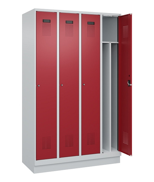 C+P Spind Evolo PLUS, mit Sockel, 4 Abteile, 1950x1200x500mm, 7035/3003, Verschluss Zylinderschloss, 049020-40F S10031