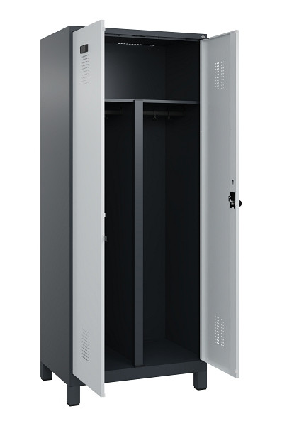 C+P PSA Schwarz-Weiß-Spind Evolo PLUS, mit Füßen, 2 Abteile, 1950x800x500mm, 7016, Frontfarbe RAL 7035 Lichtgrau, Drehriegel, 049012-22P S10017