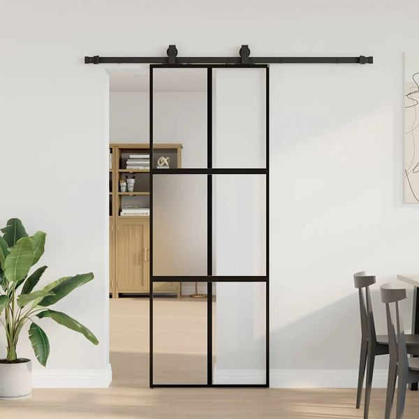 vidaXL Schiebetür mit Beschlag Schwarz 76x205 cm Hartglas, 3375823