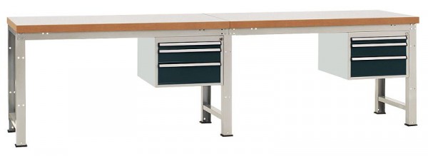 Manuflex Komplett-Werkbank Grund- und Anbau PROFI Standard mit Buche massiv-Platte, BxTxH = 2000 x 700 x 840 mm, Anthrazit, WP5762.7016