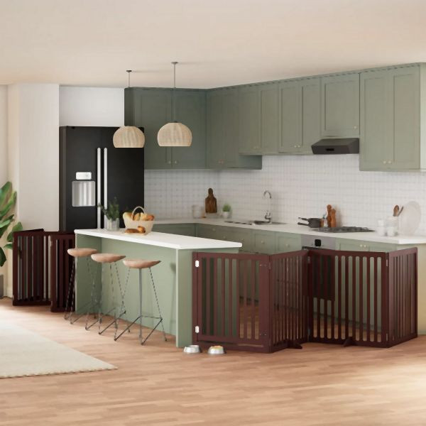 vidaXL 12-tlg. Hundetor mit Tür Faltbar Braun 960 cm Pappelholz, 3155696